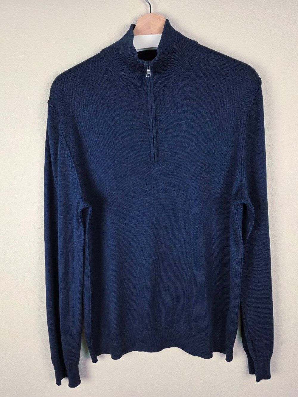 Banana Republic Silk Cashmere Sweater Mens Size L Navy Blue 1/4 Zip Mock Neck